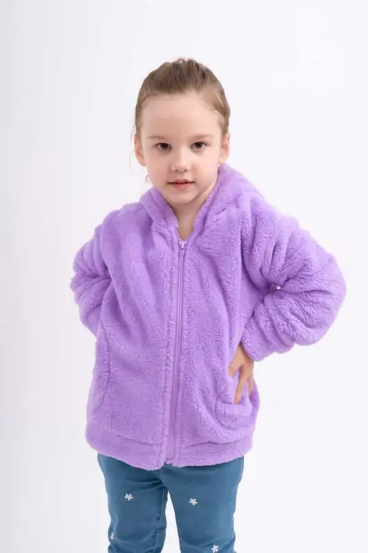 Polar Velsoft Plush Yosh Bolalar Qizi uchun Kaputli Cho'ntakli Ko'ylagi - 4