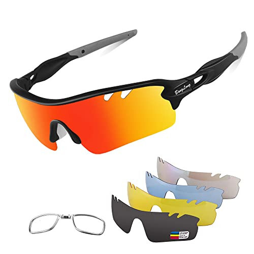 Polarized Sports Sunglasses Cycling Sun Glasses for Men Women with 5 Interchangeable Lenes for Running Baseball Golf Driving - 1