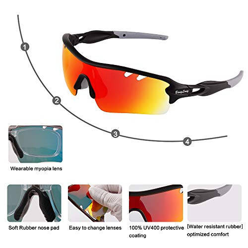 Polarized Sports Sunglasses Cycling Sun Glasses for Men Women with 5 Interchangeable Lenes for Running Baseball Golf Driving - 2