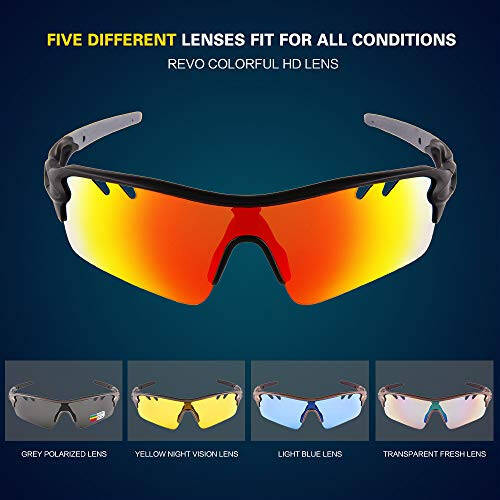 Polarized Sports Sunglasses Cycling Sun Glasses for Men Women with 5 Interchangeable Lenes for Running Baseball Golf Driving - 4