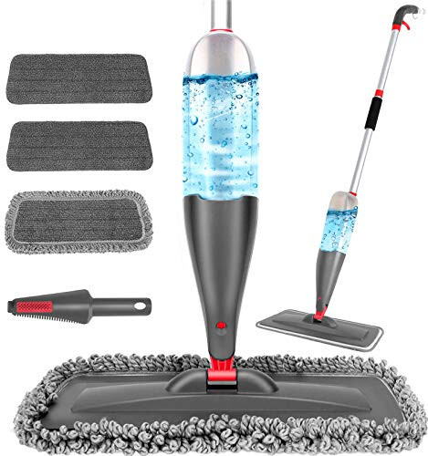Polda tozalash uchun purkagichli mop 3 dona yuviladigan yostiq bilan - oshxona yog'och pol laminat keramik plitkali pol changini tozalash uchun 800 ml to'ldiriladigan shishali nam quruq mikrofiber mop - 1