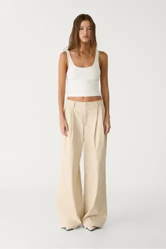 Poliamid t-shirt-Ekru - STRADIVARIUS (1)