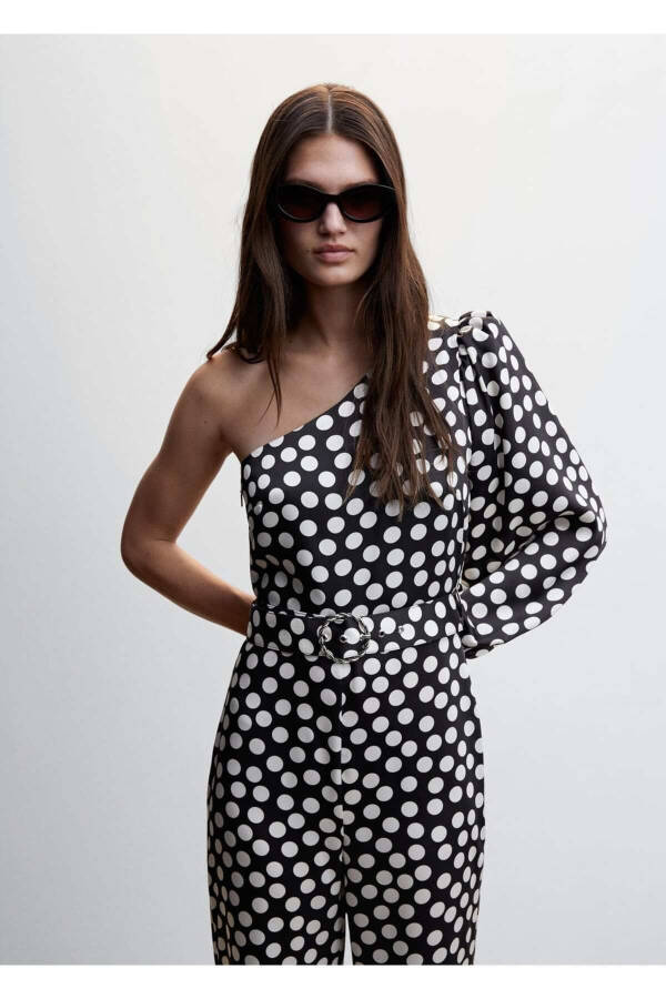 Polka Dot Asymmetric Jumpsuit - 1