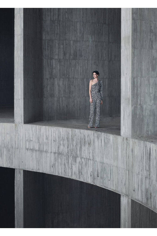 Polka Dot Asymmetric Jumpsuit - 5