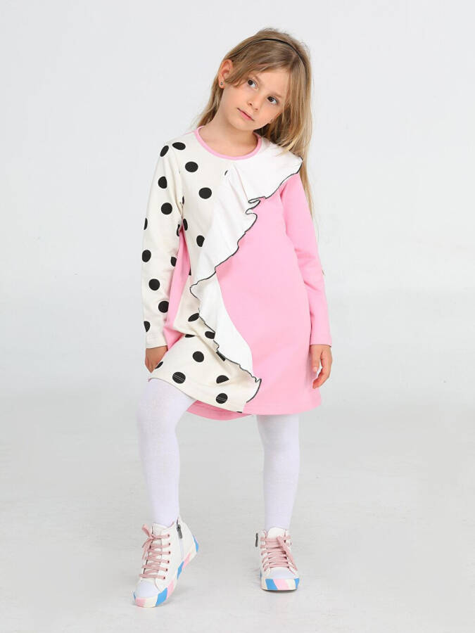 Polka Dot Asymmetrical Ruffled Girls Dress - 1