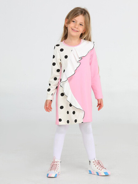 Polka Dot Asymmetrical Ruffled Girls Dress - 2