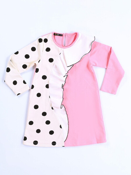 Polka Dot Asymmetrical Ruffled Girls Dress - 4