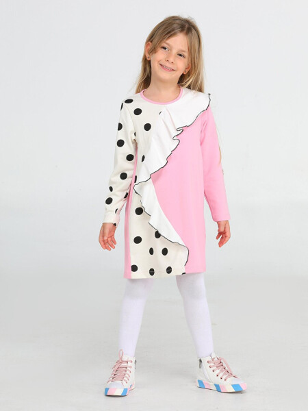 Polka Dot Asymmetrical Ruffled Girls Dress - 7