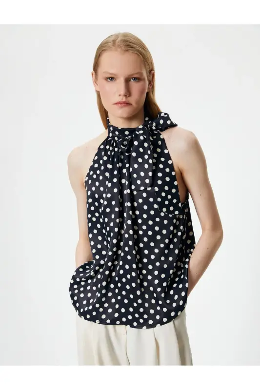 Polka Dot Blouse Halter Neck Scarf Viscose - 3