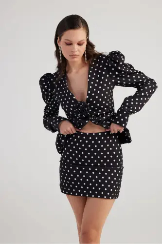 Polka Dot Mini Wilma Skirt Black - HOLLY LOLLY (1)