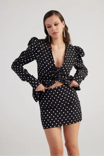 Polka Dot Mini Wilma Skirt Black - 6