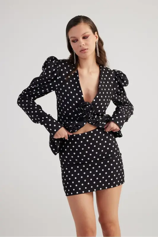 Polka Dot Mini Wilma Skirt Black - 6