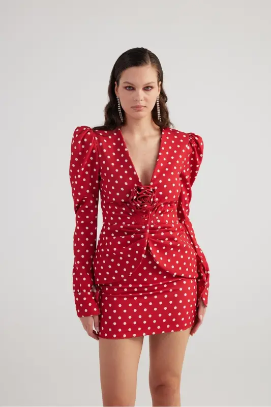 Polka Dot Mini Wilma Skirt Red - 4