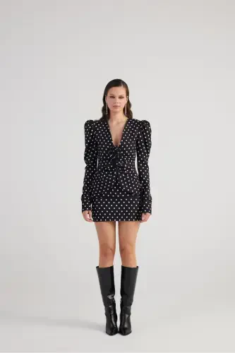 Polka Dot Rose Accessory Watermelon Sleeve Blazer Wilma Jacket Black - 1