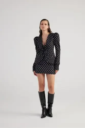 Polka Dot Rose Accessory Watermelon Sleeve Blazer Wilma Jacket Black - 3