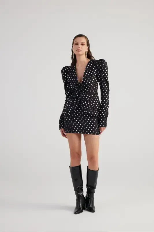 Polka Dot Rose Accessory Watermelon Sleeve Blazer Wilma Jacket Black - 3