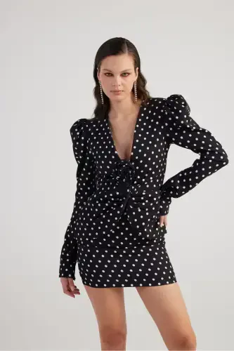 Polka Dot Rose Accessory Watermelon Sleeve Blazer Wilma Jacket Black - 4