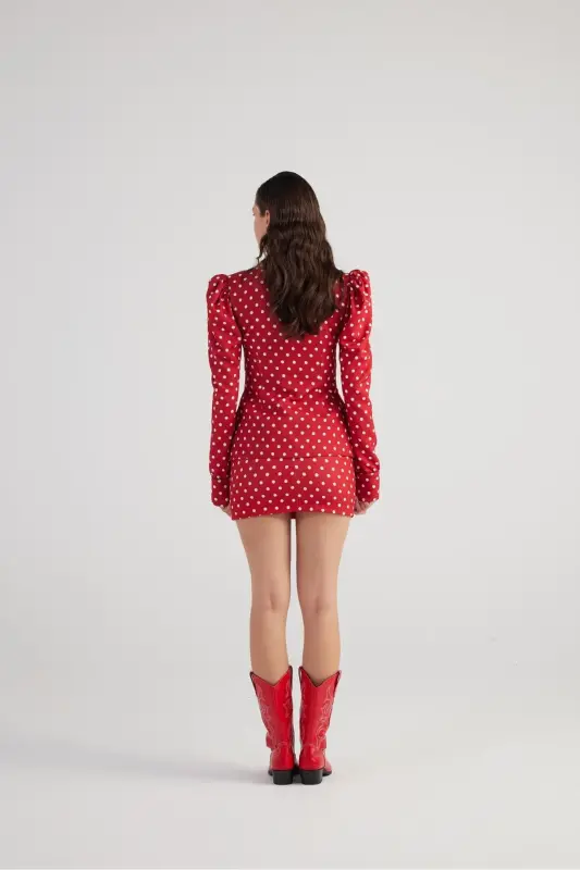 Polka Dot Rose Accessory Watermelon Sleeve Blazer Wilma Jacket Red - 6