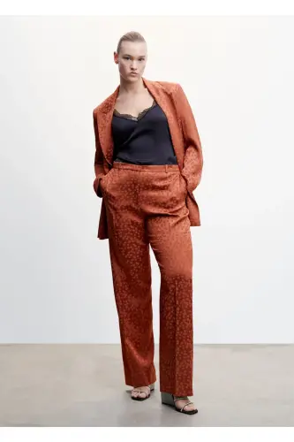 Polka Dot Satin Pants-Burnt Orange - 19
