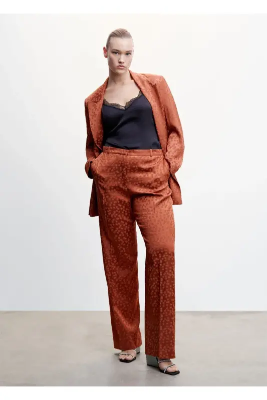 Polka Dot Satin Pants-Burnt Orange - 19
