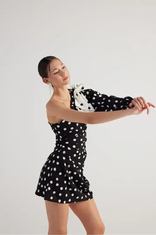 Polka Dot Single Kick With Detachable Ribbon Accessory - 6