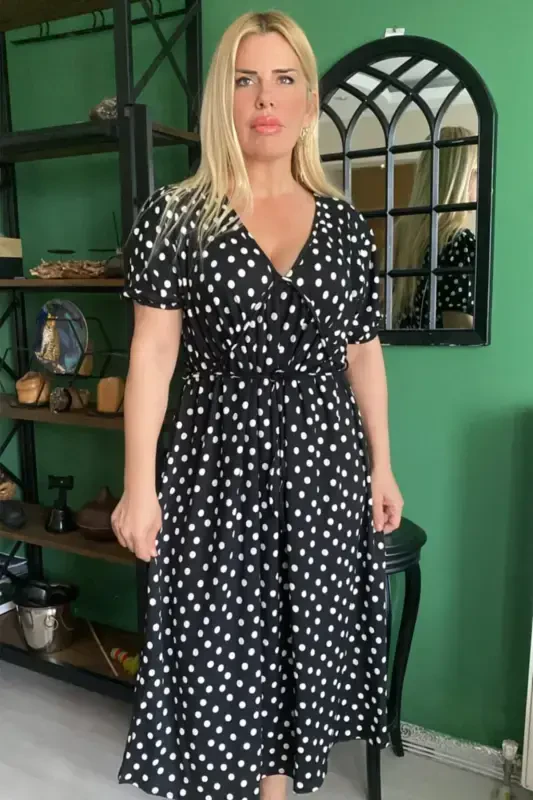 Polka Dot Spandex Plus Size Maxi Dress - BÜYÜKBEDENIZ