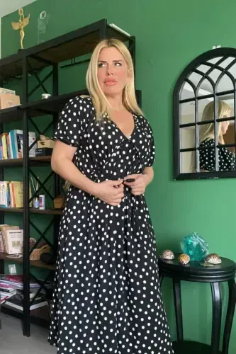 Polka Dot Spandex Plus Size Maxi Dress - BÜYÜKBEDENIZ (1)