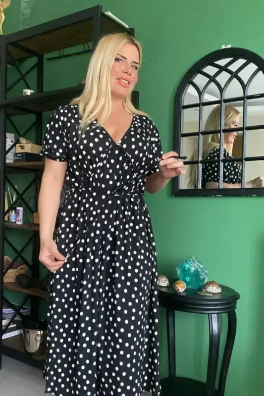 Polka Dot Spandex Plus Size Maxi Dress - 3