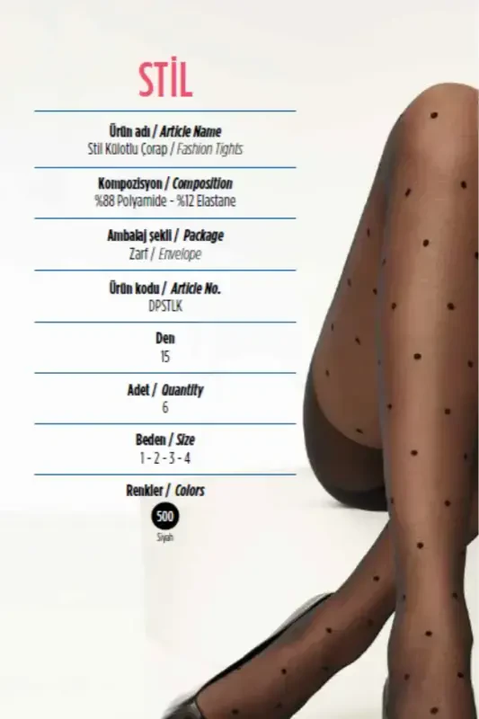 Polka dot, Style Black. Thinner than 15. Patterned black tights. Durable toe, cotton gusset PANTYHOSE-Polka dot Black - 7