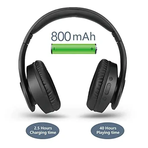 pollini Bluetooth Headphones Wireless, 40H Playtime Foldable Over Ear Headphones with Microphone, Deep Bass Stereo Headset with Soft Memory-Protein Earmuffs for Phone/PC (Black) - 3