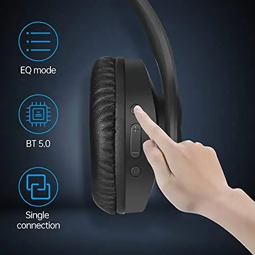 pollini Bluetooth Headphones Wireless, 40H Playtime Foldable Over Ear Headphones with Microphone, Deep Bass Stereo Headset with Soft Memory-Protein Earmuffs for Phone/PC (Black) - 4