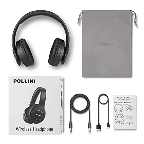 pollini Bluetooth Headphones Wireless, 40H Playtime Foldable Over Ear Headphones with Microphone, Deep Bass Stereo Headset with Soft Memory-Protein Earmuffs for Phone/PC (Black) - 1