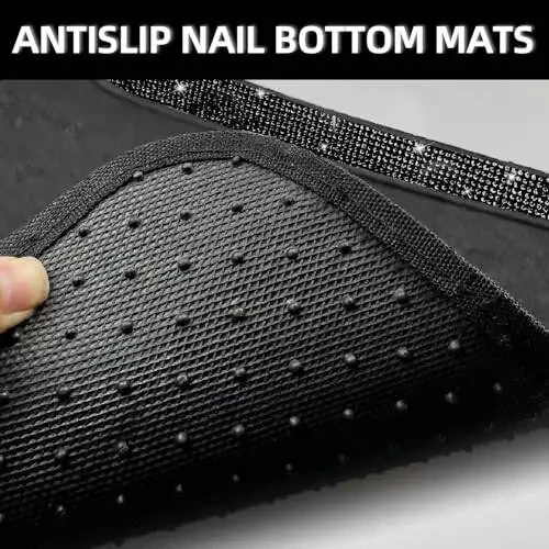 Полный набор автомобильных ковриков NBTEPEM Black Bling, универсальная посадка для большинства автомобилей, внедорожников, грузовиков, 4 шт. блестящий блестящий алмазный ковер для женщин и девочек с противоскользящей подкладкой (черный бриллиант) - 7