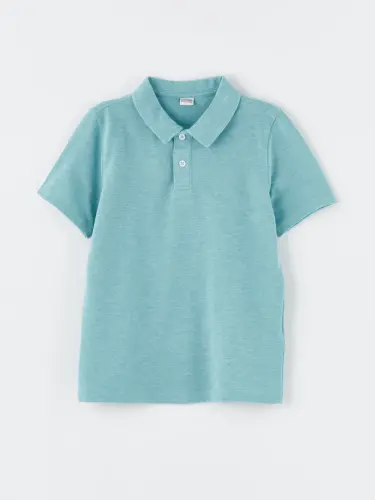 Polo Collar Basic Short Sleeve Boys T-Shirt-Turquoise - 1