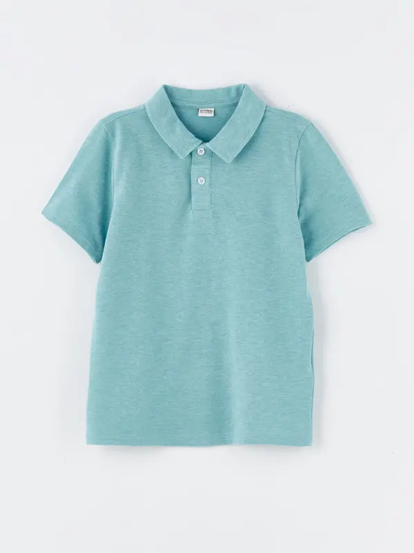 Polo Collar Basic Short Sleeve Boys T-Shirt-Turquoise - 2