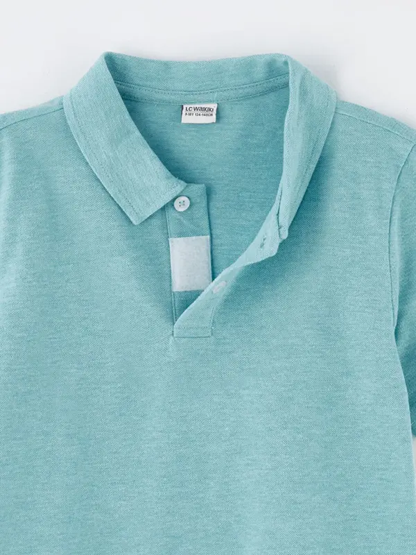 Polo Collar Basic Short Sleeve Boys T-Shirt-Turquoise - 3