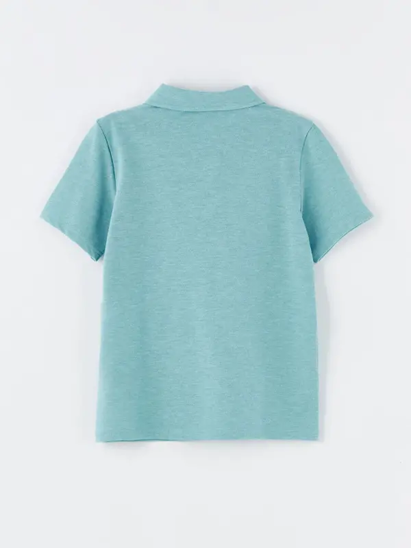Polo Collar Basic Short Sleeve Boys T-Shirt-Turquoise - 4