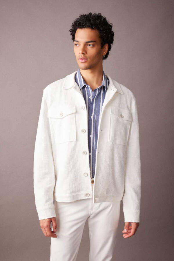 Polo Collar Jacket Coat Buttoned Seasonable Lightweight Off White - 1