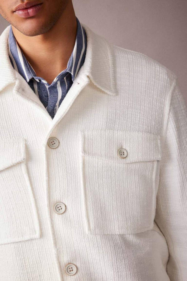 Polo Collar Jacket Coat Buttoned Seasonable Lightweight Off White - 4