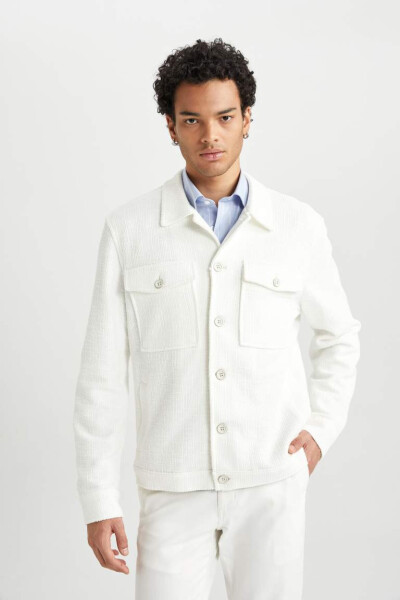 Polo Collar Jacket Coat Buttoned Seasonable Lightweight Off White - 5