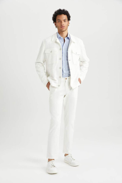 Polo Collar Jacket Coat Buttoned Seasonable Lightweight Off White - 6