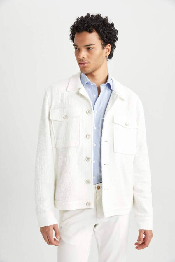 Polo Collar Jacket Coat Buttoned Seasonable Lightweight Off White - 7