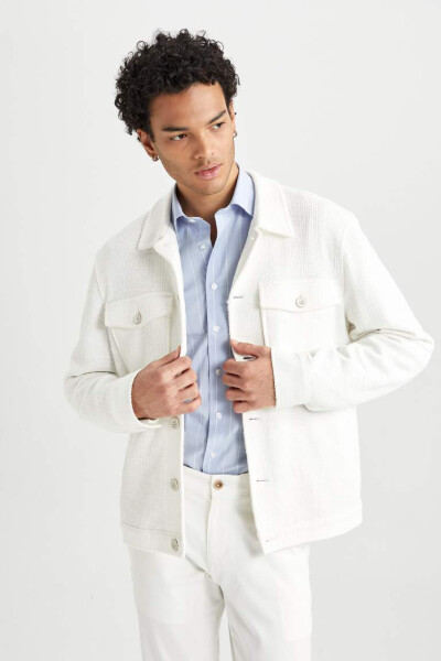 Polo Collar Jacket Coat Buttoned Seasonable Lightweight Off White - 8