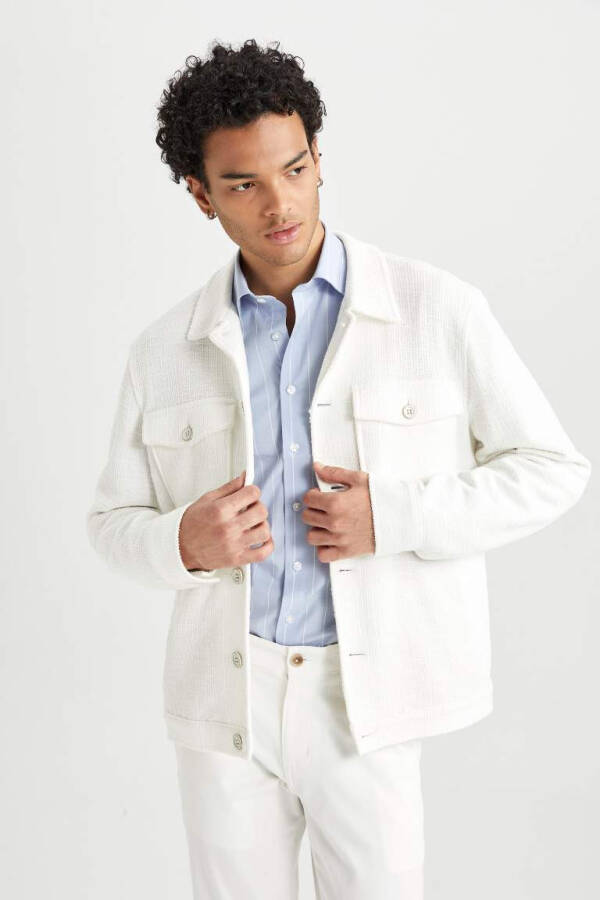 Polo Collar Jacket Coat Buttoned Seasonable Lightweight Off White - 8