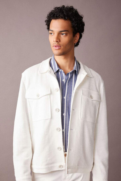 Polo Collar Jacket Coat Buttoned Seasonable Lightweight Off White - 10