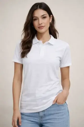 Polo Collar Piqué Fabric Buttoned Basic T-Shirt Casual Comfortable - White - 2