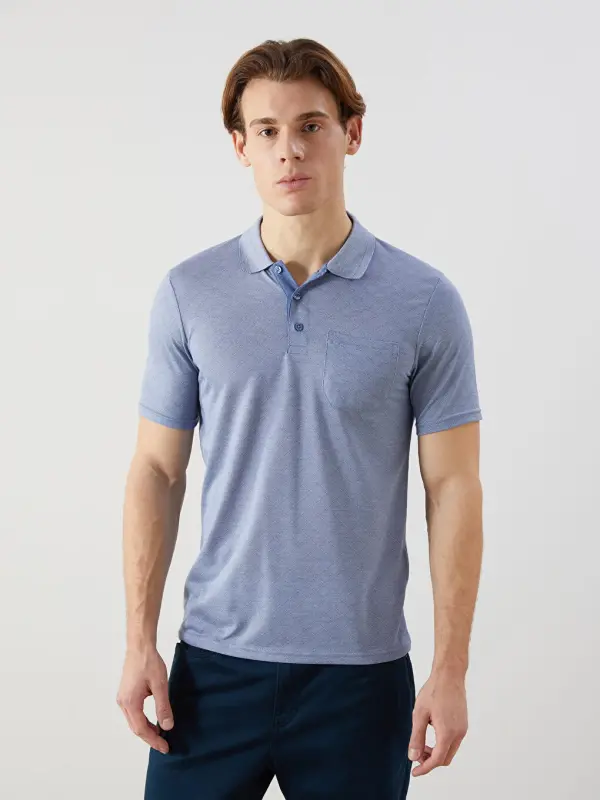 Polo Collar Short Sleeve Men's T-Shirt-Blue - LC WAIKIKI