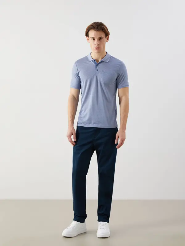 Polo Collar Short Sleeve Men's T-Shirt-Blue - 2