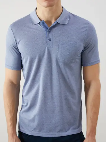 Polo Collar Short Sleeve Men's T-Shirt-Blue - 3