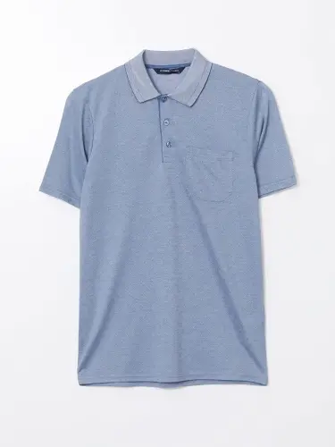 Polo Collar Short Sleeve Men's T-Shirt-Blue - 5
